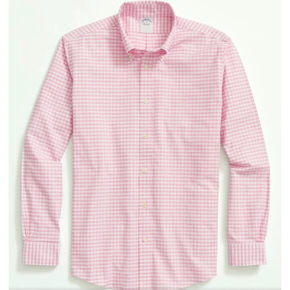 Brooks Brothers Stretch Non-Iron Oxford Button Pink Gingham Shirt Mens Size XL - Picture 1 of 5